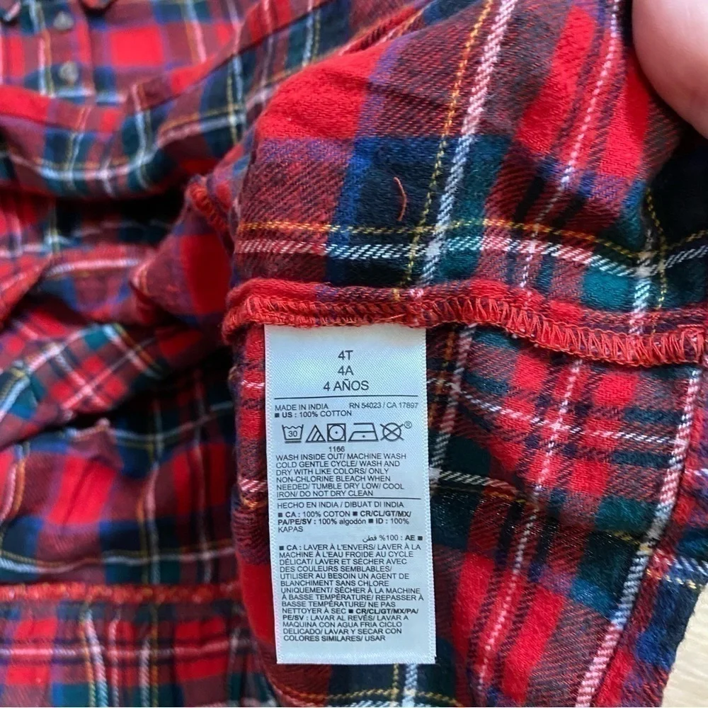Old Navy Tartan Plaid Tiered Dress NWT 4T Red Blue Green Long Puff Sleeve